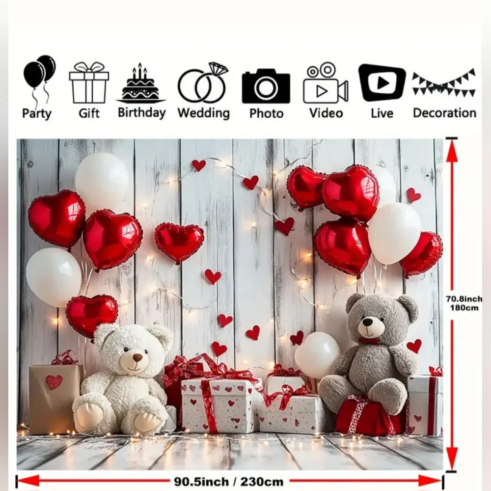 Teddy Bear Red Balloon Love Heart Party Backdrop Tapestry 70x59 NEW V10